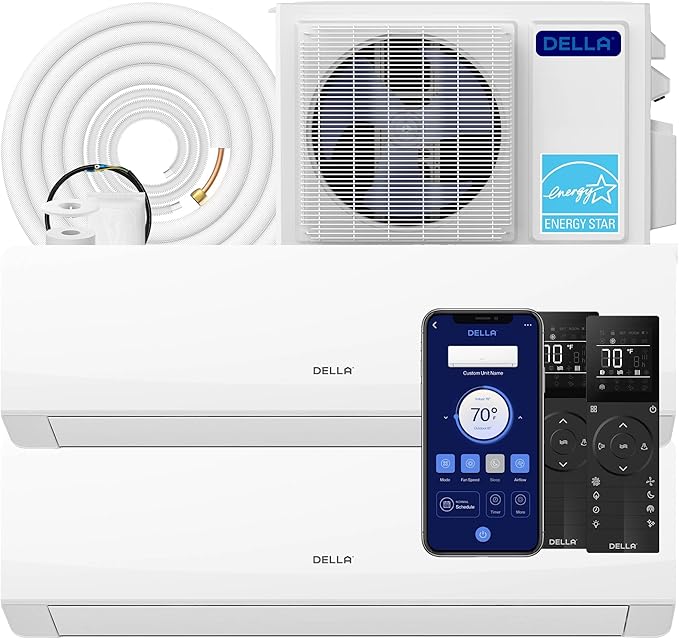 DELLA 18K BTU 2 Zone 9000 9000 BTU Mini Split AC & Heat Pump, Energy Star 22 by Della