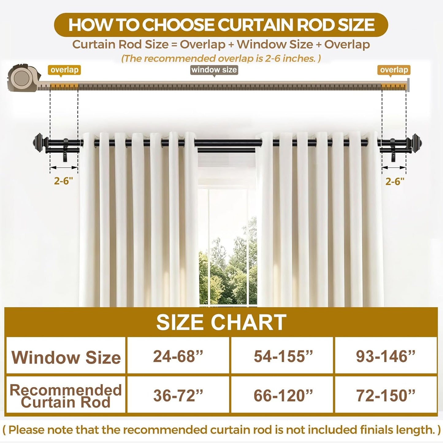 KAMANINA Double Curtain Rods for Windows 72-144 Inches Black Heavy Duty | 1 Inch Telescoping, 6-12 Feet Extra Long, Dual Curtain Rod for Living Room, Sliding Glass Door, Square End