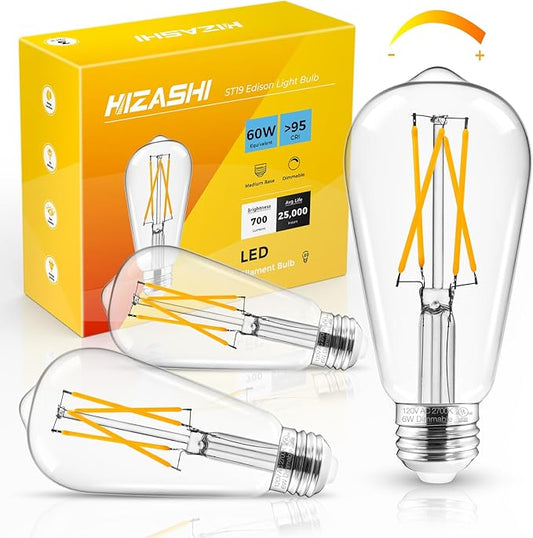 Hizashi Edison Bulb 60 Watt LED, 2700K Dimmable LED Light Bulbs E26 Base by HIZASHI