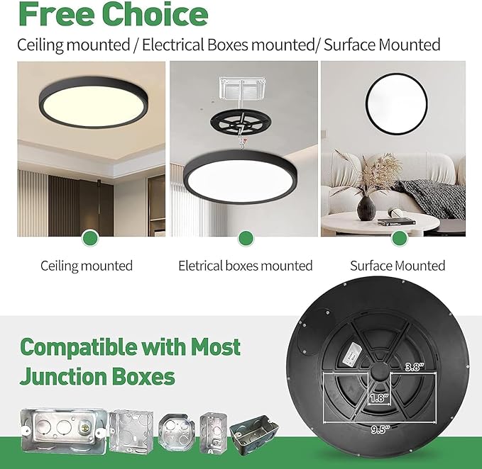 6PK 15.8 Inch LED Flush Mount Ceiling Light Black, 3000K/4000K/6000K CCT - Image 3