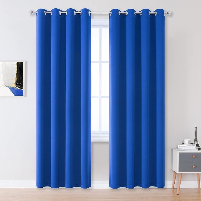 DUALIFE Royal Blue Blackout Curtain Drapes 96 inch Length Solid Energy by DUALIFE