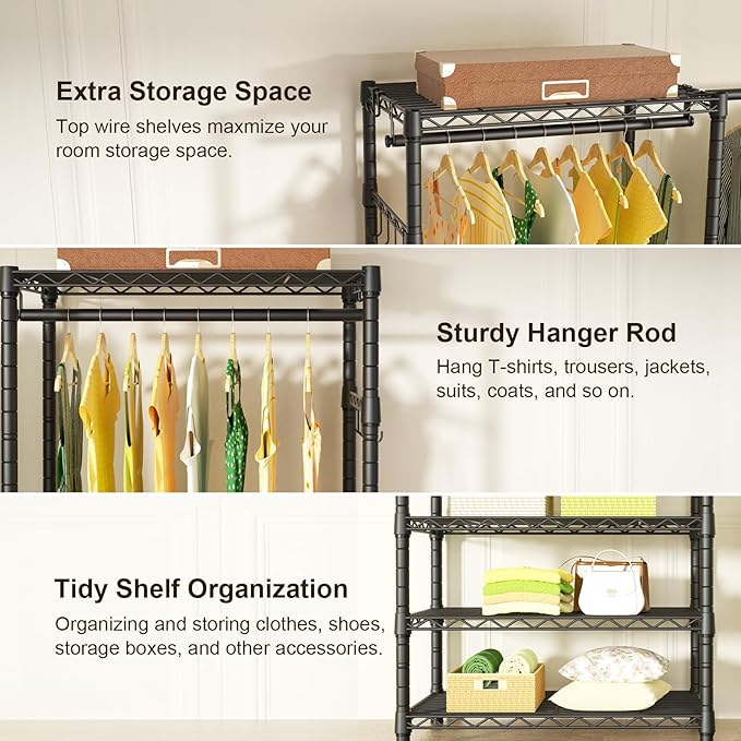 Ulif E1 Heavy Duty Closet Garment Rack, 6 Tiers Adjustable Metal Freestanding - Image 5