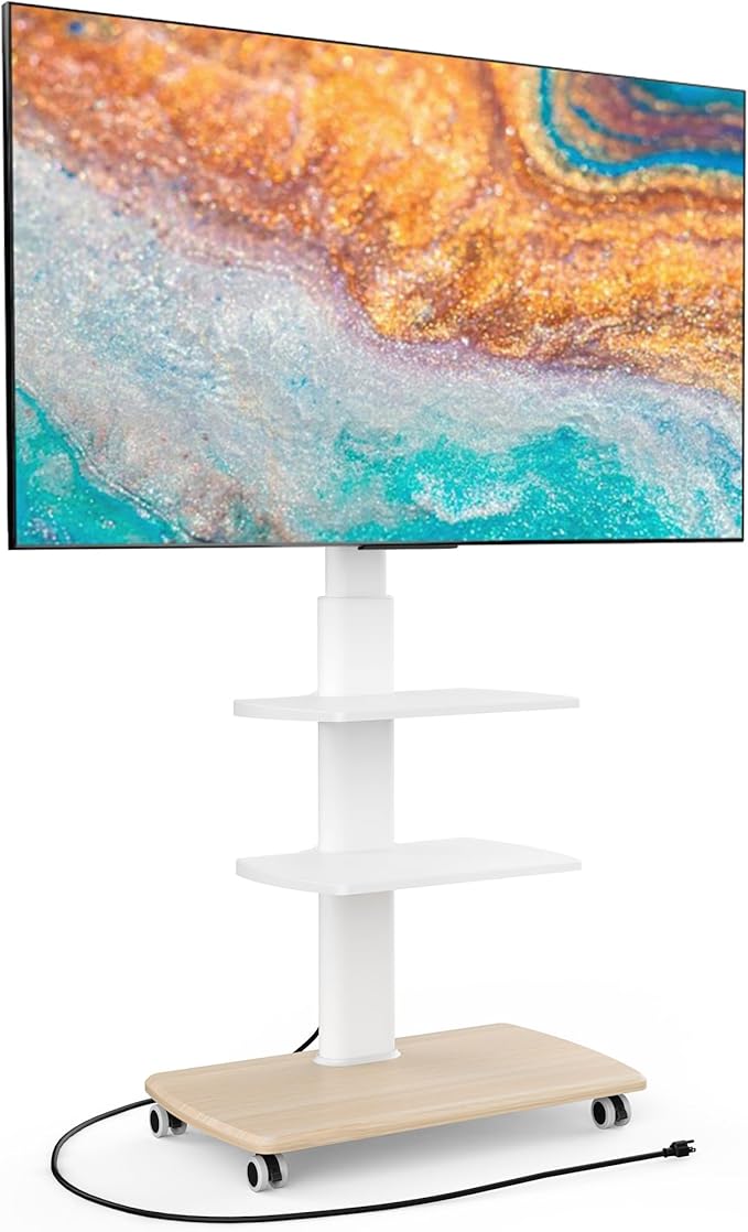 FITUEYES Rolling TV Stand with Power Outlets, Swivel Portable TV Stand by FITUEYES