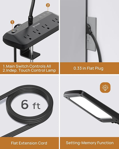 TROND LED Desk Lamp with Clamp Power Strip - Image 5