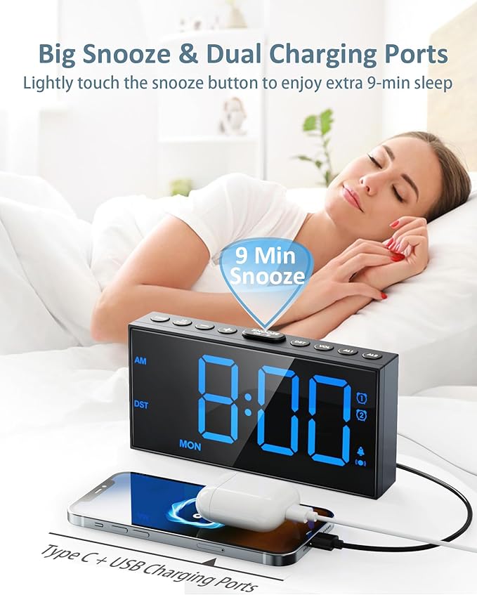 Digital Alarm Clock for Bedroom Heavy Sleepers, 7.5''Large Display, 2 Alarms - Image 5