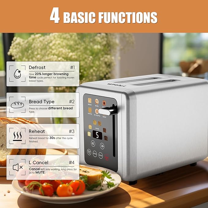 WHALL Touch Screen Toaster 2 Slice, Smart Digital Toaster - Image 2