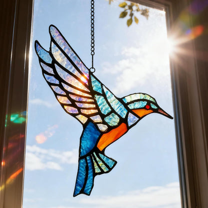 Stained Glass Hummingbird Suncatcher,Unique Handmade Window Hanging Ornament - Perfect Housewarming,Birthday, Christmas & Thanksgiving Gift for Bird Lovers and Mom (Hummingbird A)