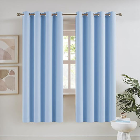 DUALIFE Cerulean Blue Blackout Curtain Panels Grommet Curtains by DUALIFE