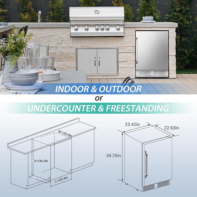 24 Inch Beverage Refrigerator Outdoor, Under Counter Beverage Cooler - Image 5