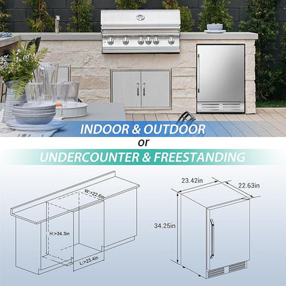 24 Inch Beverage Refrigerator Outdoor, Under Counter Beverage Cooler - Image 5