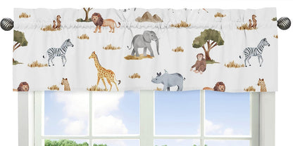 Sweet Jojo Designs Jungle Animals Window Treatment Valance Dark Hunter Green Yellow Grey Rust Orange Black and White Wildlife Safari Animal Gray Elephant Giraffe Lion Monkey Leopard Cheetah Zebra Bird