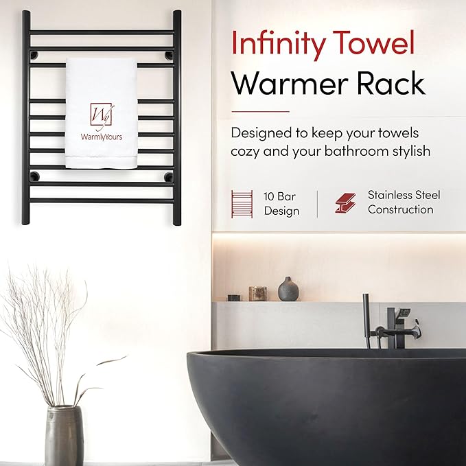Heated Towel Rack, 10-Bar Wall-Mounted Electric Towel Warmer, Matte Black - Image 3