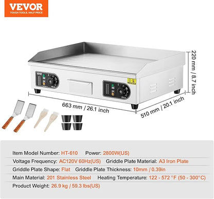 VEVOR Upgraded Commercial Electric Griddle, 2800W Stainless Steel Countertop - Image 7