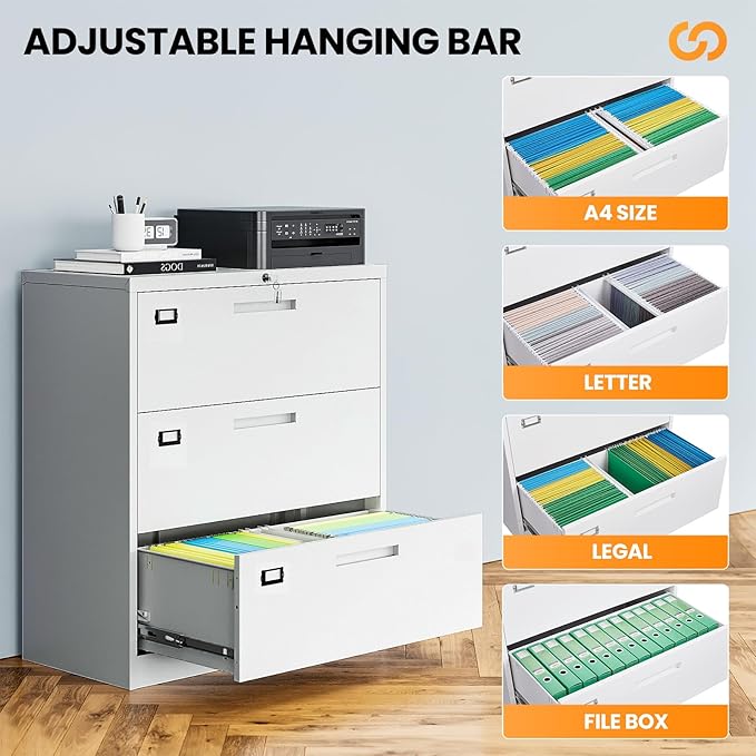 3 Drawer File Cabinets for Home Office, Metal Filing Cabinet - Image 5