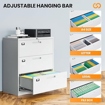 3 Drawer File Cabinets for Home Office, Metal Filing Cabinet - Image 5