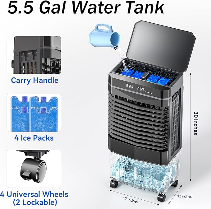 Auertech 5.5 Gal Swamp Cooler, 1800 CFM Portable Evaporative Air Cooler - Image 2