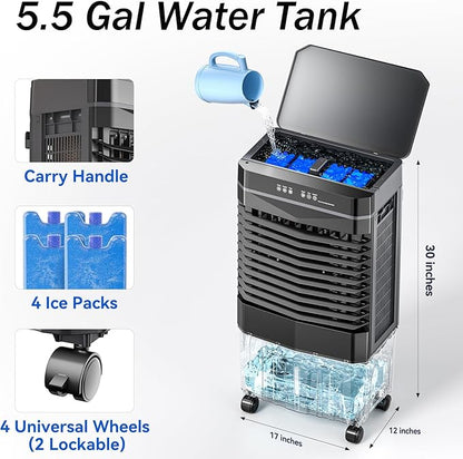 Auertech 5.5 Gal Swamp Cooler, 1800 CFM Portable Evaporative Air Cooler - Image 2