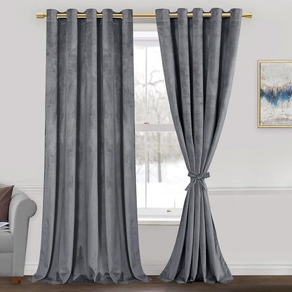 JIUZHEN Grey Velvet Curtains 84 inches by JIUZHEN