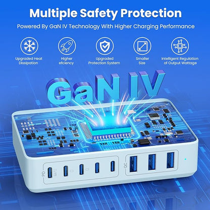 USB C Charger 300W USB C Charger Block 8-Ports GaN IV Fast Charging Station - Image 4