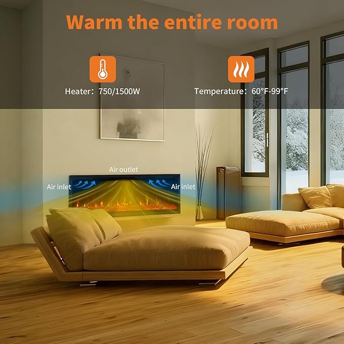 60" Electric Fireplace Wall Mounted & Recessed - Image 7