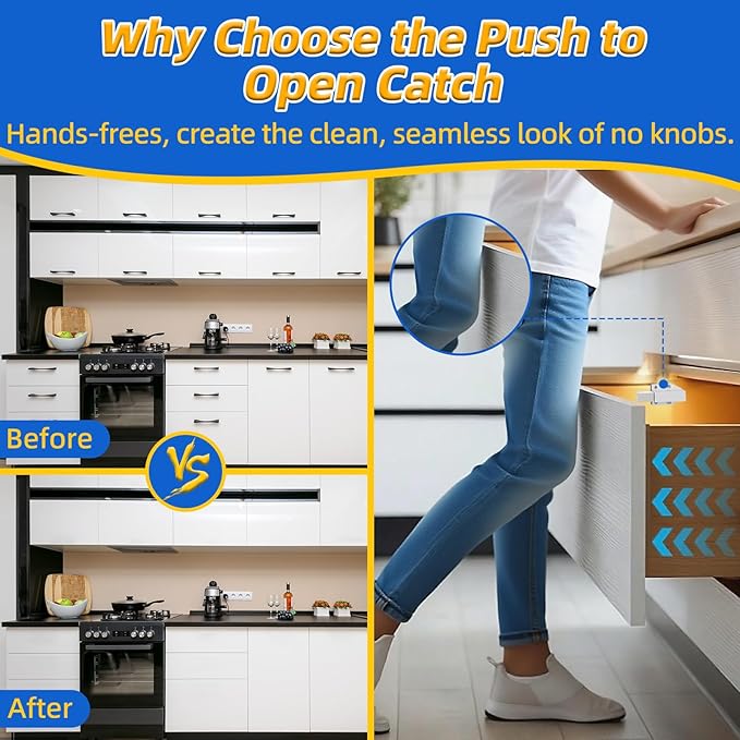 Push to Open Drawer Latch Jiayi 6 Pack Heavy Duty Magnetic Cabinet Latches - Image 5