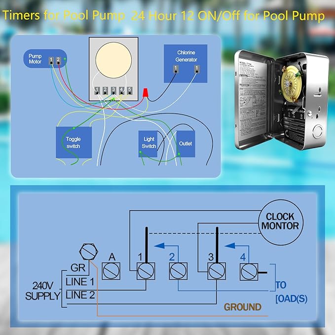 T104 Mechanical Timer Switch, 208–277 VAC 40 Amp, Pool Pump Switch, 24 Hour 12 - Image 5