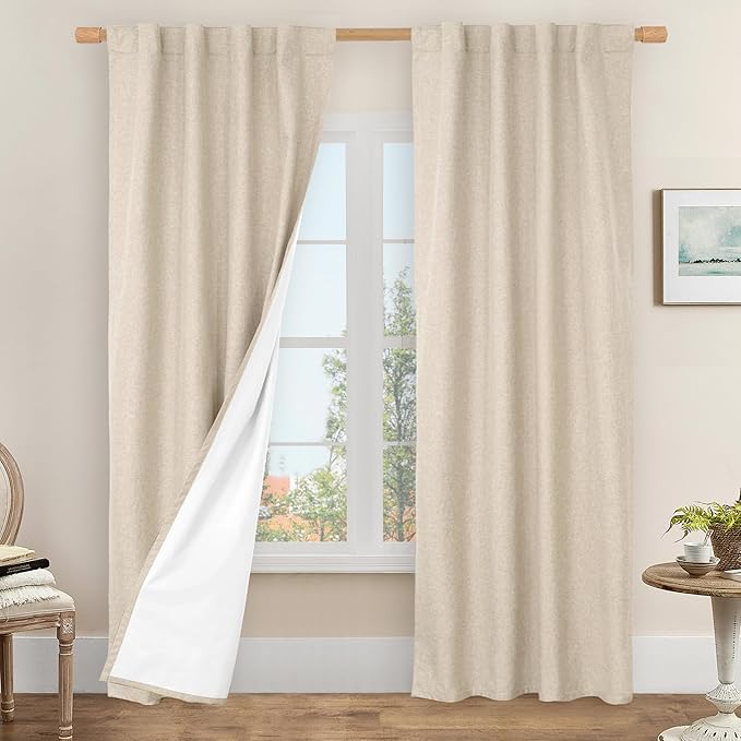 LAMIT 100% Blackout Linen Curtains, 84 Inch Linen Textured Living Room by LAMIT