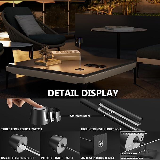 Compact Cordless Table Lamp, Rechargeable LED Night Light, Dual Light Source - Image 3