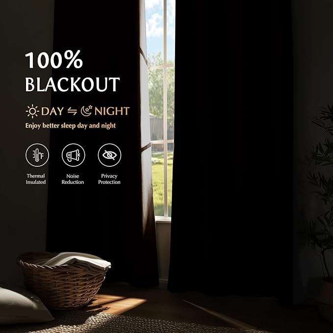 Beauoop 100% Blackout Curtains 84 Inch Long 2 Panels - Image 2