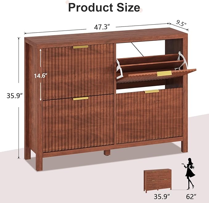 Shoe Cabinet Storage for Entryway, Fluted Walnut Shoe Cabinet - Image 2