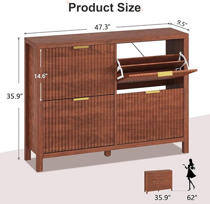 Shoe Cabinet Storage for Entryway, Fluted Walnut Shoe Cabinet - Image 2