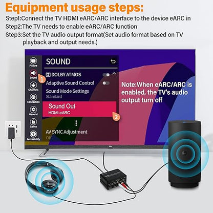 Wilxisum HDMI Earc/Arc Audio Extractor/Adapter, HDMI Earc/Arc to RCA R/L - Image 3