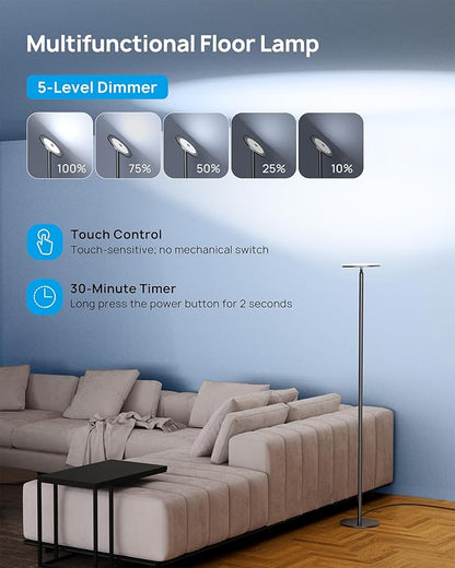 TROND Floor Lamp, Bright Sky LED Modern Torchiere Lamp, 71 in Tall Aluminum - Image 3