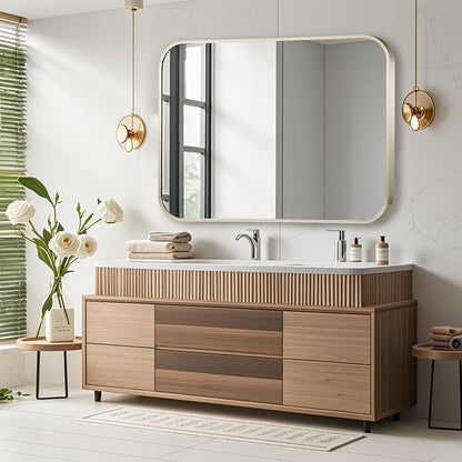 40x30 Inch Brushed Nickel Bathroom Mirror, Framed Rectangle Mirror - Image 2