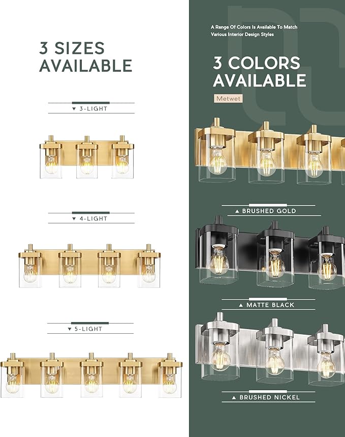 METWET Bathroom Light Fixtures, 4-Light Modern Wall Sconces - Image 7