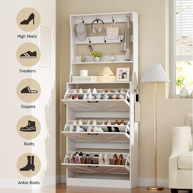 EOYUTLLY Shoe Cabinet Storage for Entryway, Narrow Shoe Rack Cabinet - Image 3
