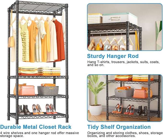 Ulif H4 Mini Portable Closet, 4 Tiers Freestanding Clothing Garment Rack - Image 4