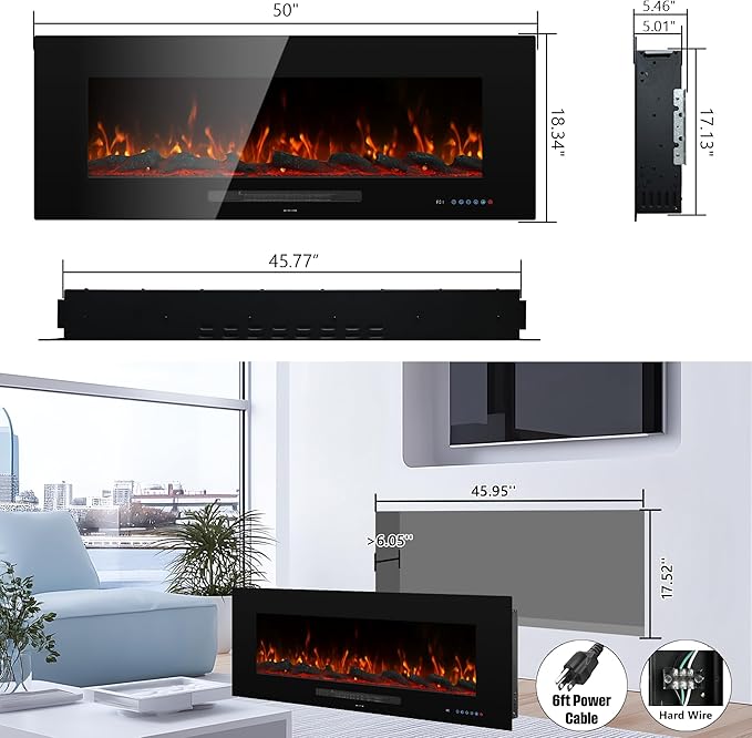 50" Electric Fireplace, Recessed & Wall Mounted Fireplace Heater 13 * 13 Colors - Image 3
