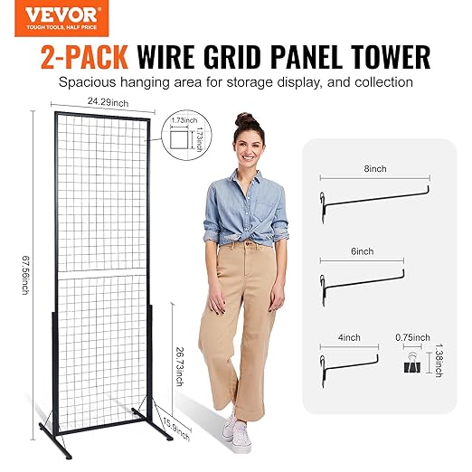 VEVOR 2 x 5.6 in Grid Wall Panels, 2 Packs Wire Gridwall Display Racks Tower - Image 2
