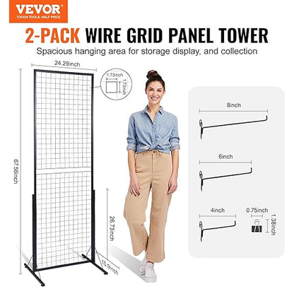 VEVOR 2 x 5.6 in Grid Wall Panels, 2 Packs Wire Gridwall Display Racks Tower - Image 2