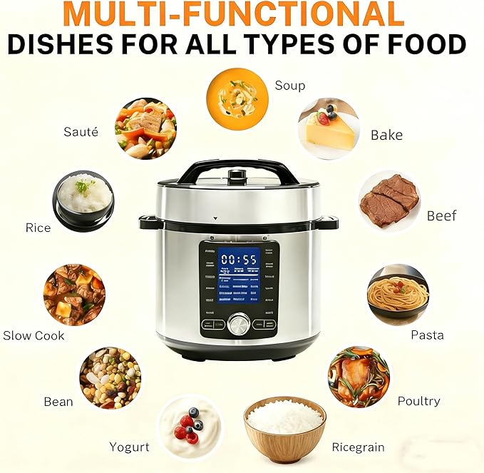 HealSmart 24-in-1 Electric Pressure Cooker 8.5 Quart, Non-Stick Stainless Steel - Image 7