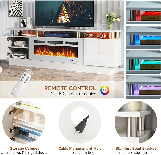 Fireplace TV Stand with Two Hinged Doors - Image 2
