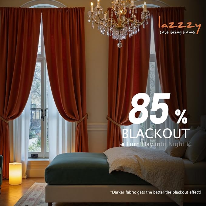 Lazzzy Velvet Blackout Extra Long Curtains Thermal Insulated Room Window Drapes - Image 4