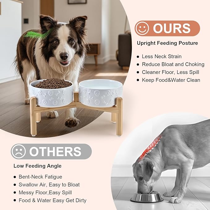 SPUNKYJUNKY Elevated Dog Bowls Ceramic, 7.3'' Dogs Food Water Bowls Raised - 42 - Image 3