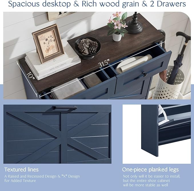 Shoe Storage Cabinet, Farmhouse Shoe Organizer - Image 7