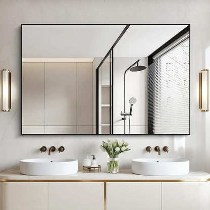 Black Bathroom Mirror for Wall, 30x50 Inch Rectangle Mirrors - Image 3