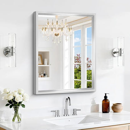 18x24 Silver Bathroom Mirror, Brushed Silver Rectangular Mirror by WelcometoCIVENO