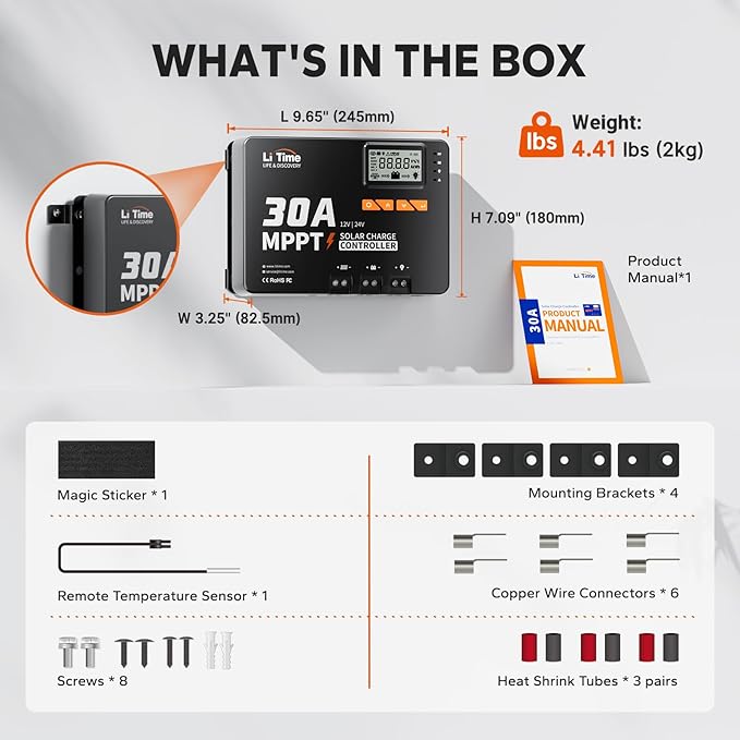 LiTime 30 Amp MPPT 12V/24V/Auto DC Input Solar Charge Controller Build-in - Image 2