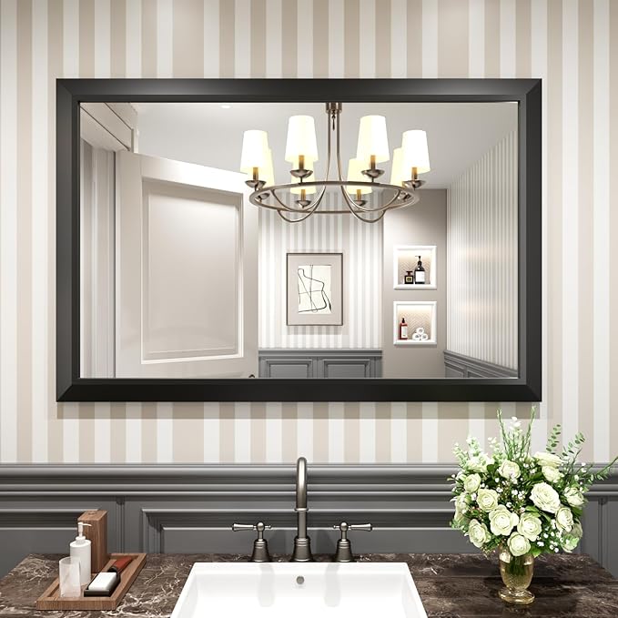 Amorho Black Bathroom Mirror, Living Room, Large Rectangle Vanity Mirrors. - Image 8