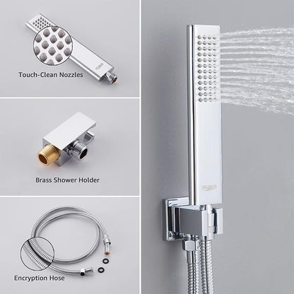 Iriber Chrome Shower System 10 Inch High Pressure Rainfall Shower Head and - Image 4